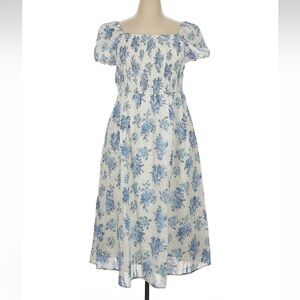 Floral Blue and White Midi Dress LOFT